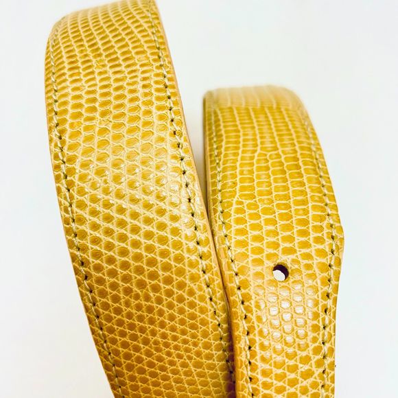 Flemings West End Womens Buckleless Belt Small Yellow Beige Lizard Skin - Picture 6 of 15